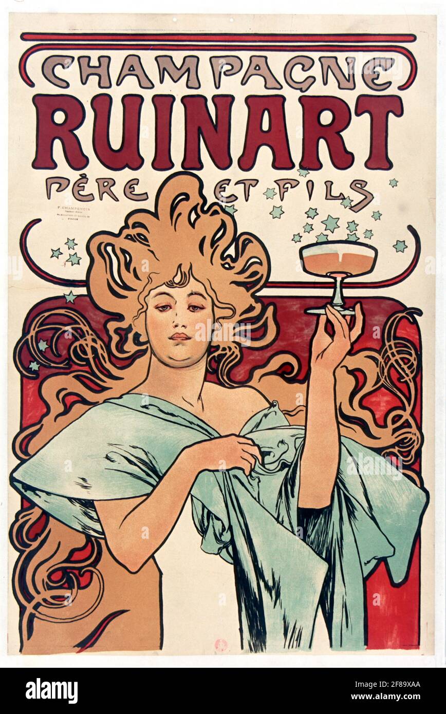 Champagne Ruinart poster – Art Nouveau by Alphonse Mucha Stock Photo