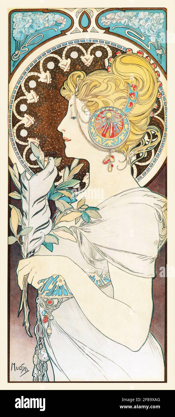 Feather, 1899 – Art Nouveau by Alphonse Mucha Stock Photo