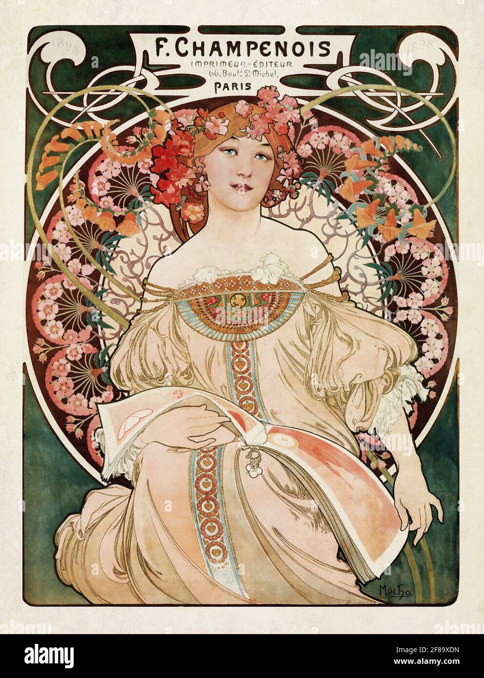 Daydream – Art Nouveau by Alphonse Mucha. Made for F. Champenois. Stock Photo