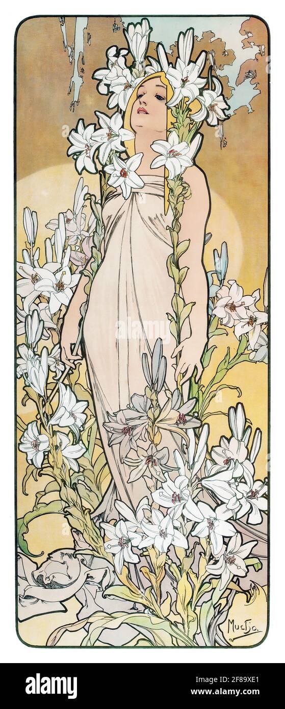 Les Fleurs Rennert 1898 – Art Nouveau by Alphonse Mucha Stock Photo