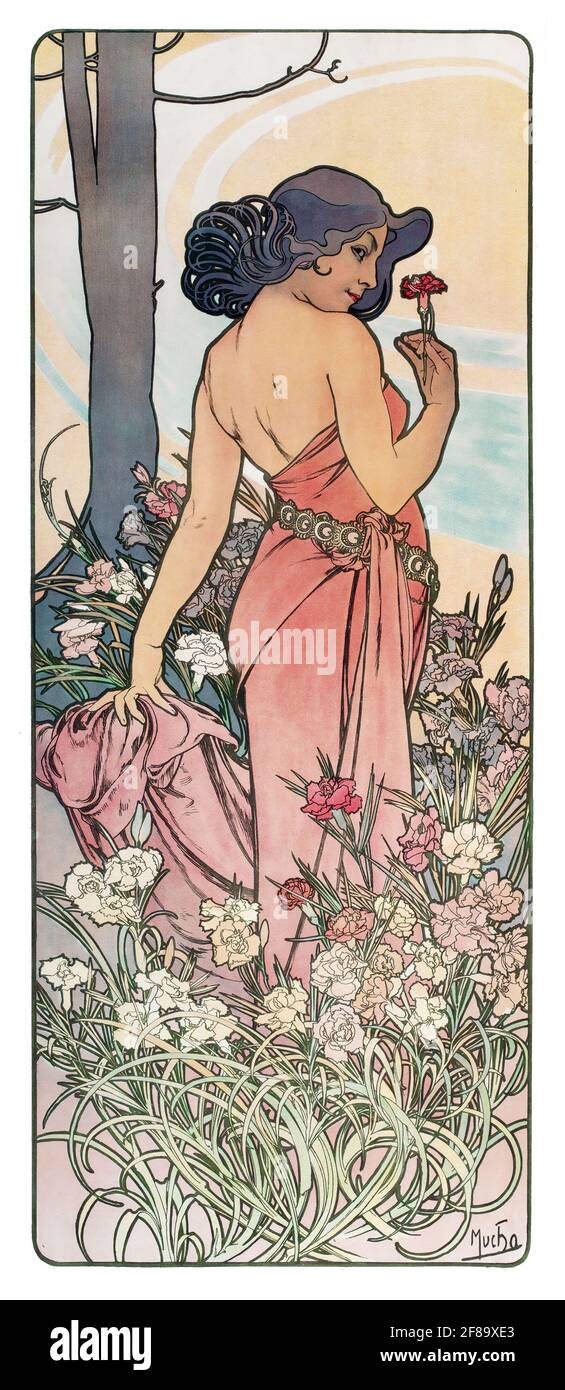 Les Fleurs Rennert 1898 – Art Nouveau by Alphonse Mucha Stock Photo