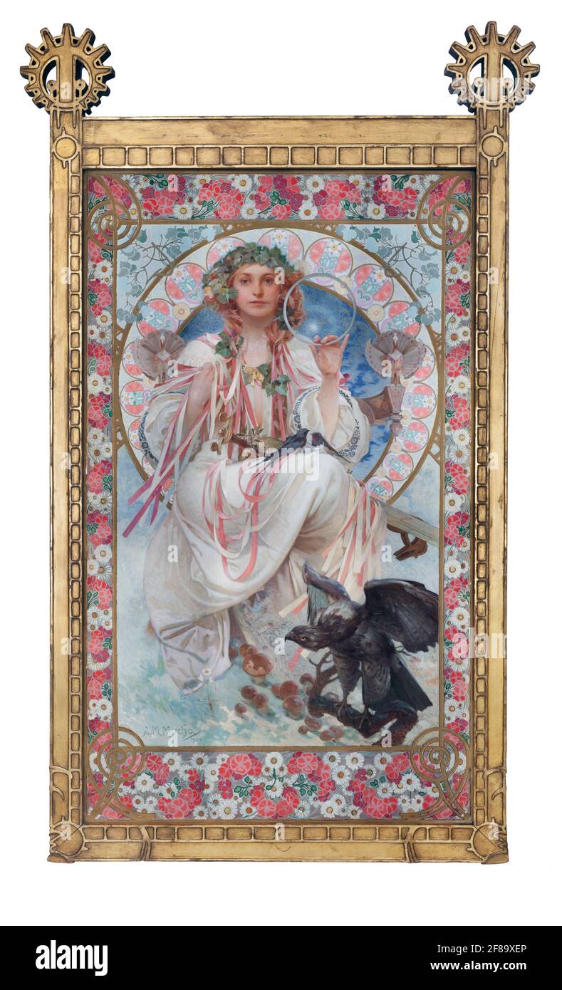 Slavia is an artwork from 1896, just as Alphonse Maria Mucha was started to perfect his poster-style illustrative art. Art Nouveau. Stock Photo