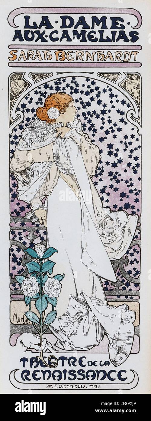 Art Nouveau by Alphonse Mucha. La Dame aux Camelias (from Les Maitres de l'Affiche) 1898 Stock Photo