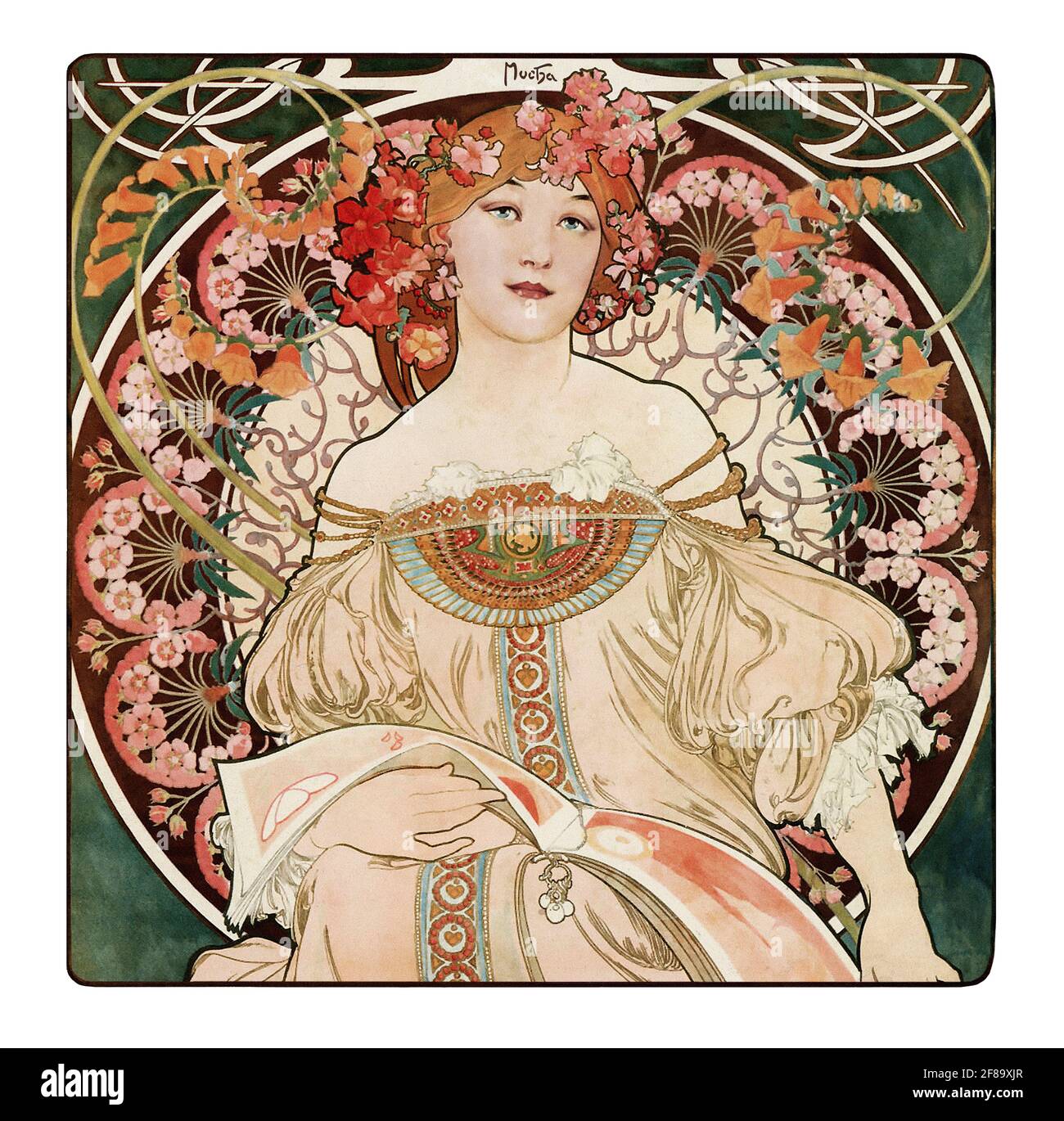 Daydream – Art Nouveau by Alphonse Mucha. This is a special, square edition. Stock Photo