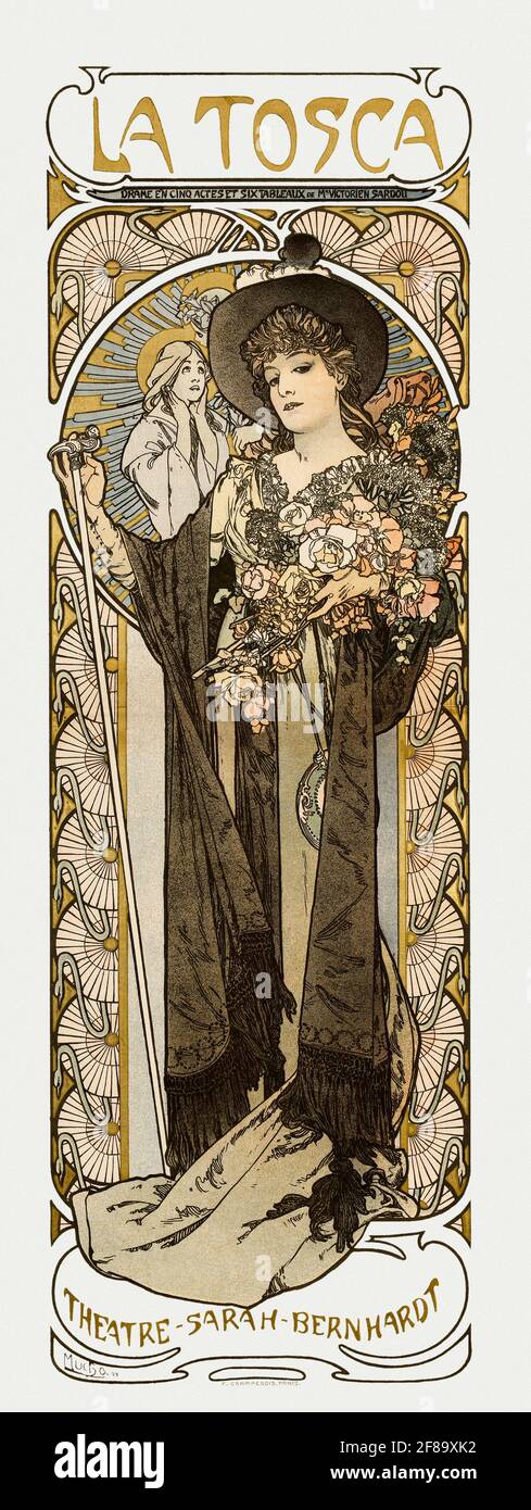 La Tosca, Sarah Bernhardt by Alphonse Maria Mucha. 1899. Art Nouveau. Stock Photo