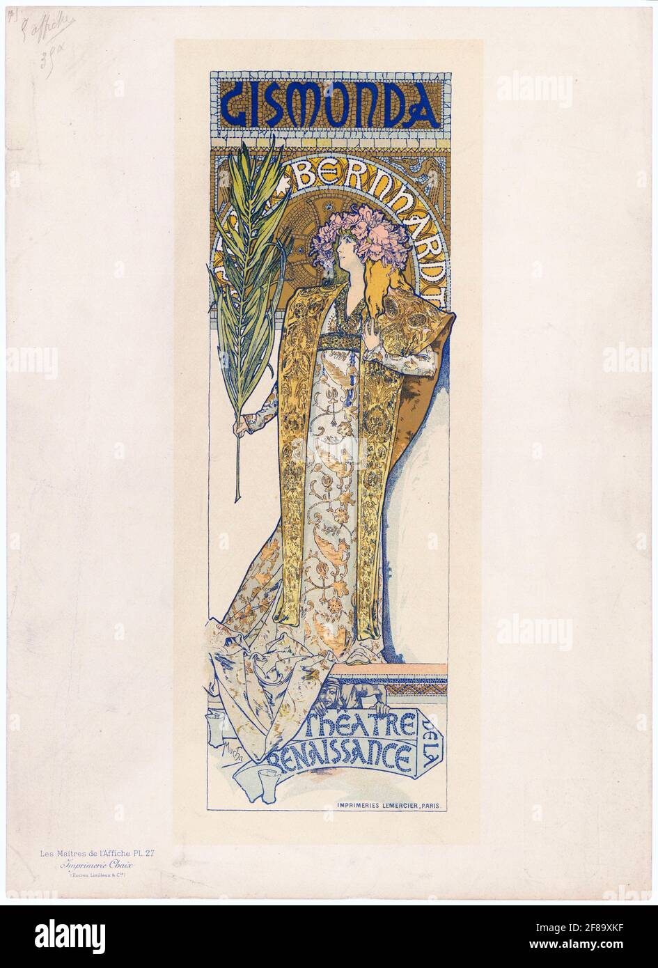 Poster for Victorien Sardou's Gismonda starring Sarah Bernhardt – Art Nouveau by Alphonse Mucha. 1894. Stock Photo