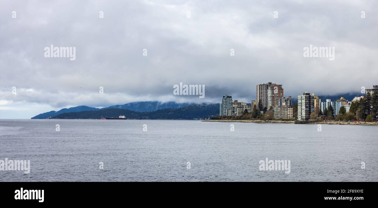 Panoramic View of a Modern City Buildings on the West Pacific Ocean Coast Stock Photo