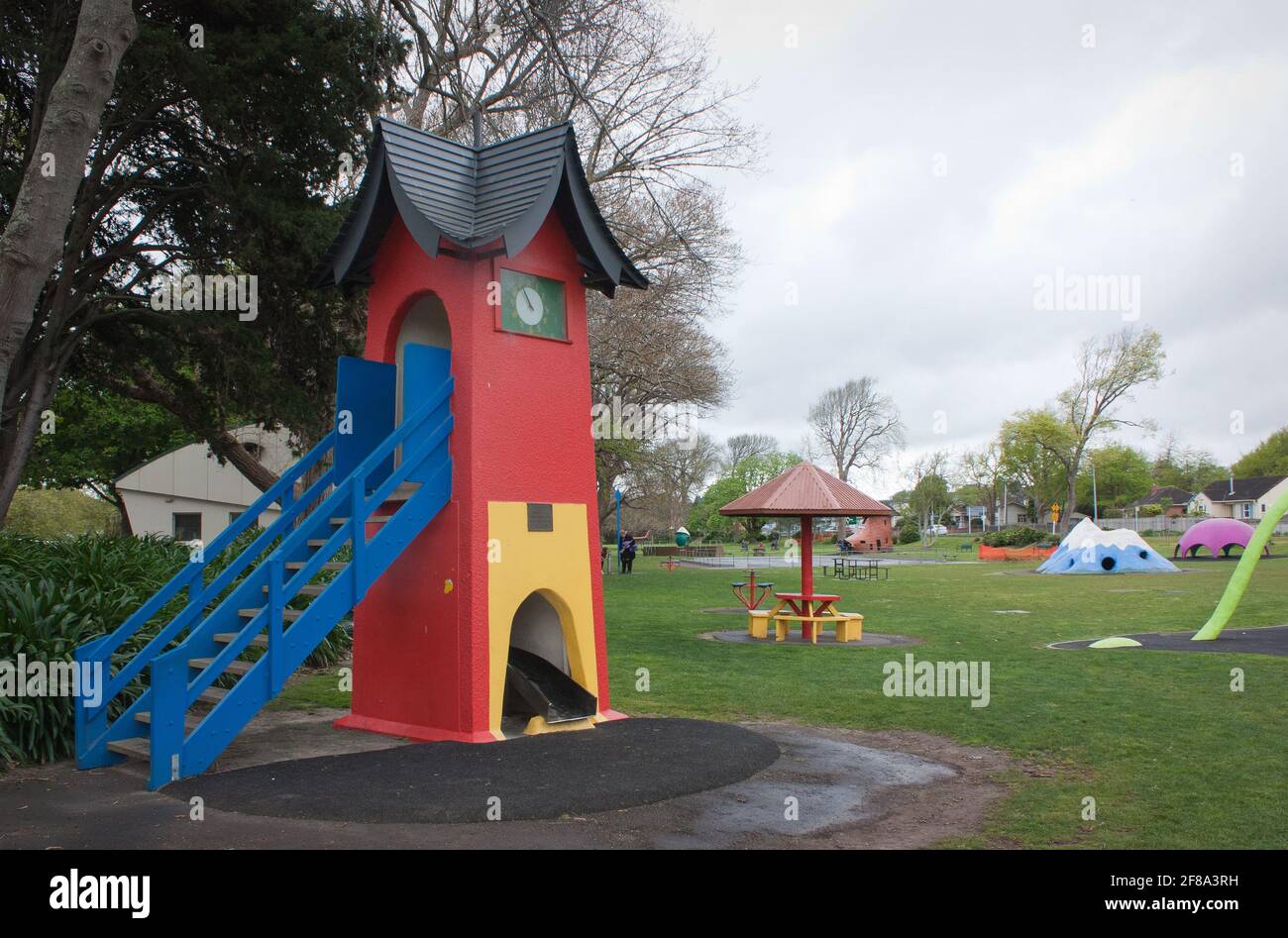 Wanganui, New Zealand - October 6 2017: Clock tower for kids at Kowhai Park Stock Photo