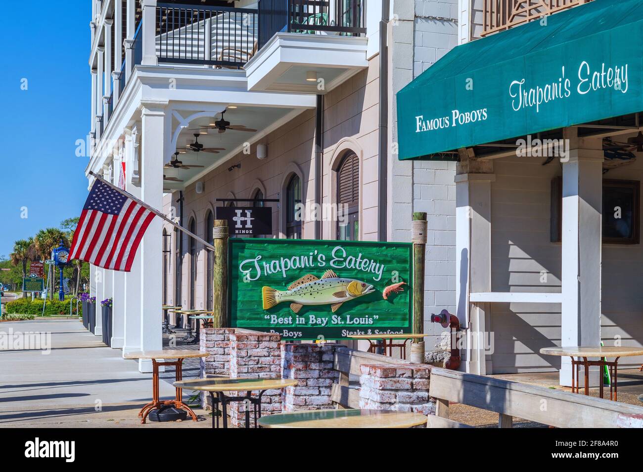 Trapani's Eatery, seafood restaurant on North Beach Boulevard,  in Bay St. Louis, Mississippi, USA. Stock Photo