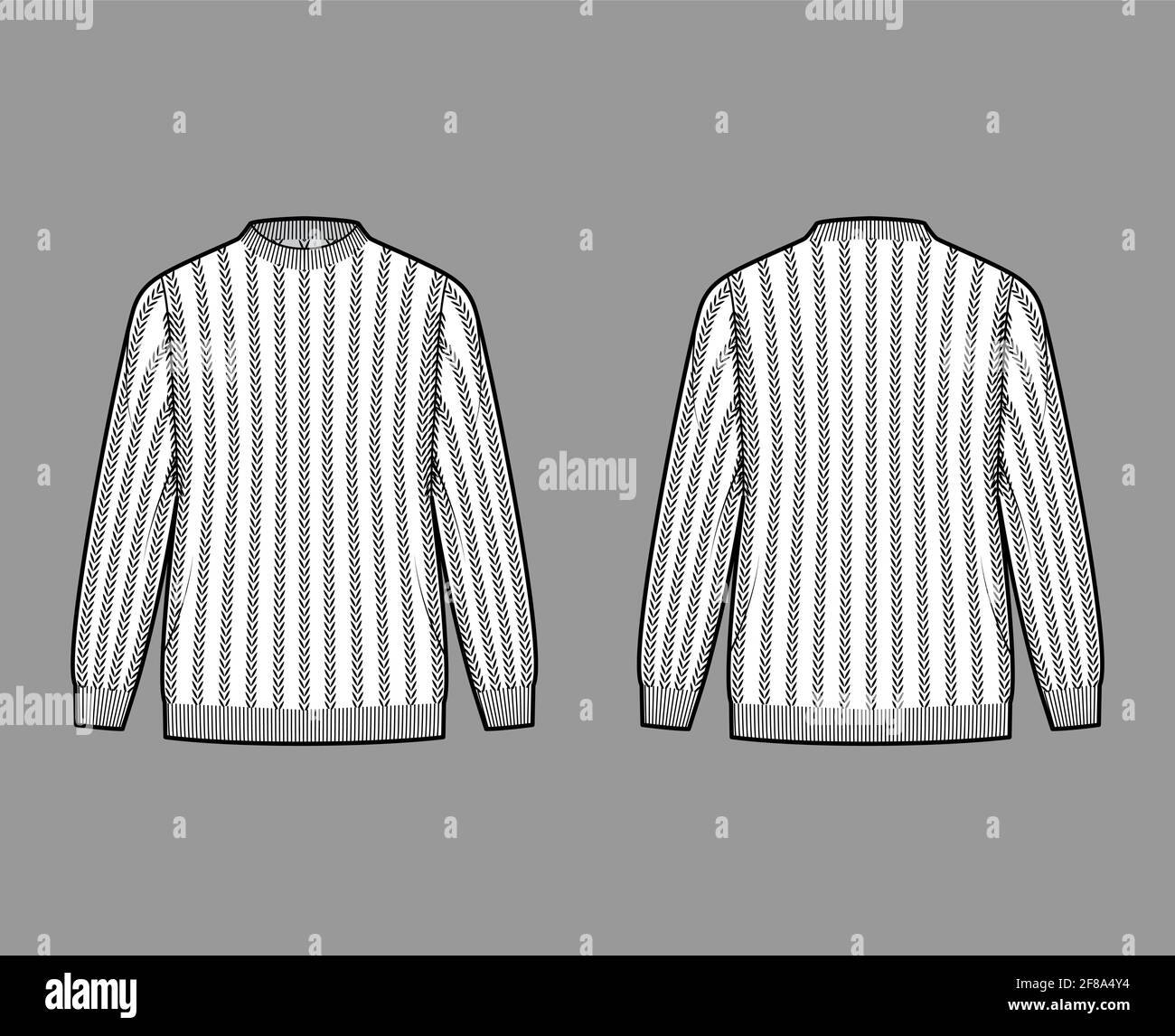 Sweater Ribbing Ribbed Sweater technical fashion illustration with rib crew neck, long ...