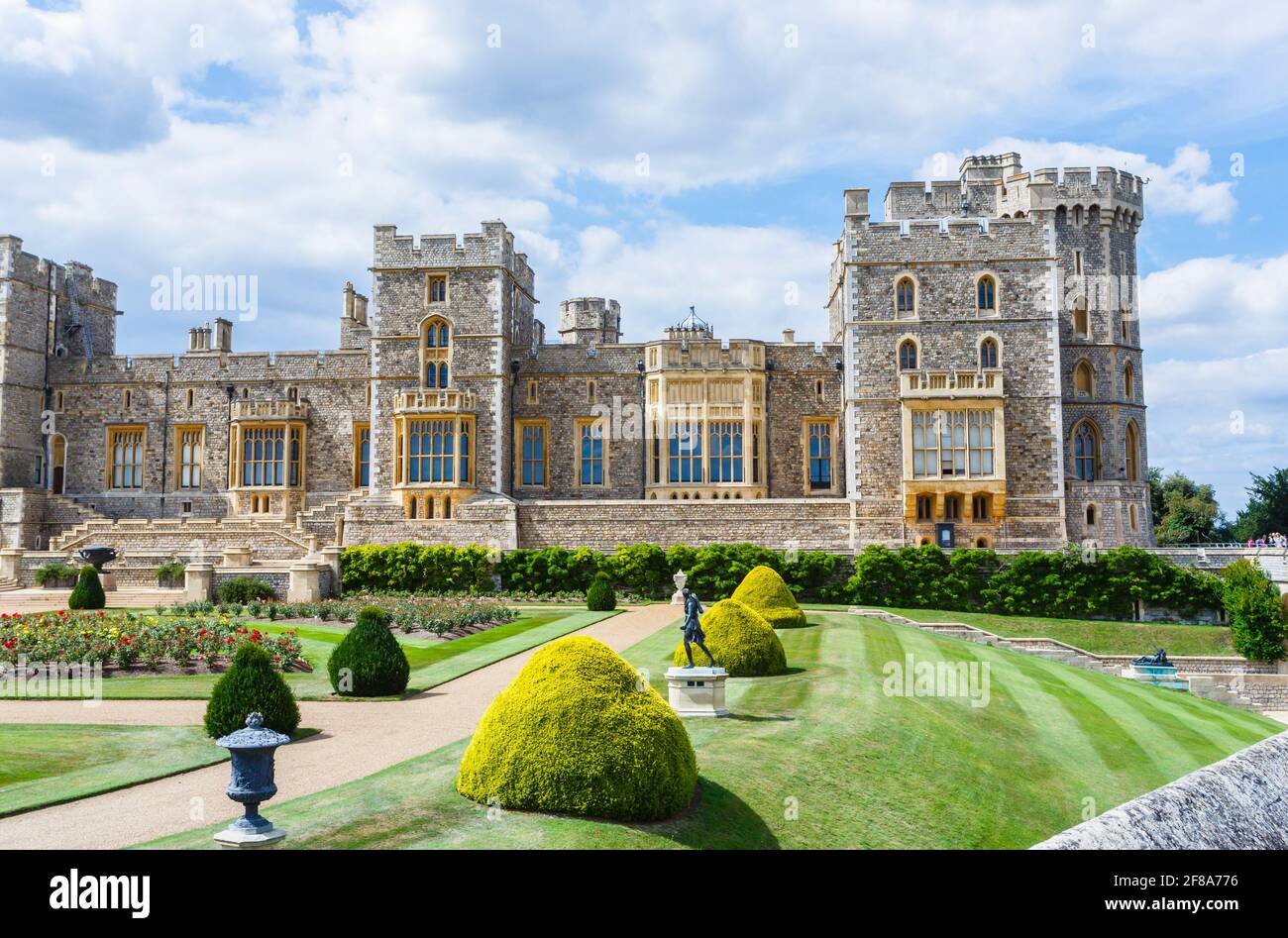 Windsor Castle Upper Ward and East Terrace, Windsor, England, including gardens, Prince of Wales's Tower and Brunswick Tower Stock Photo