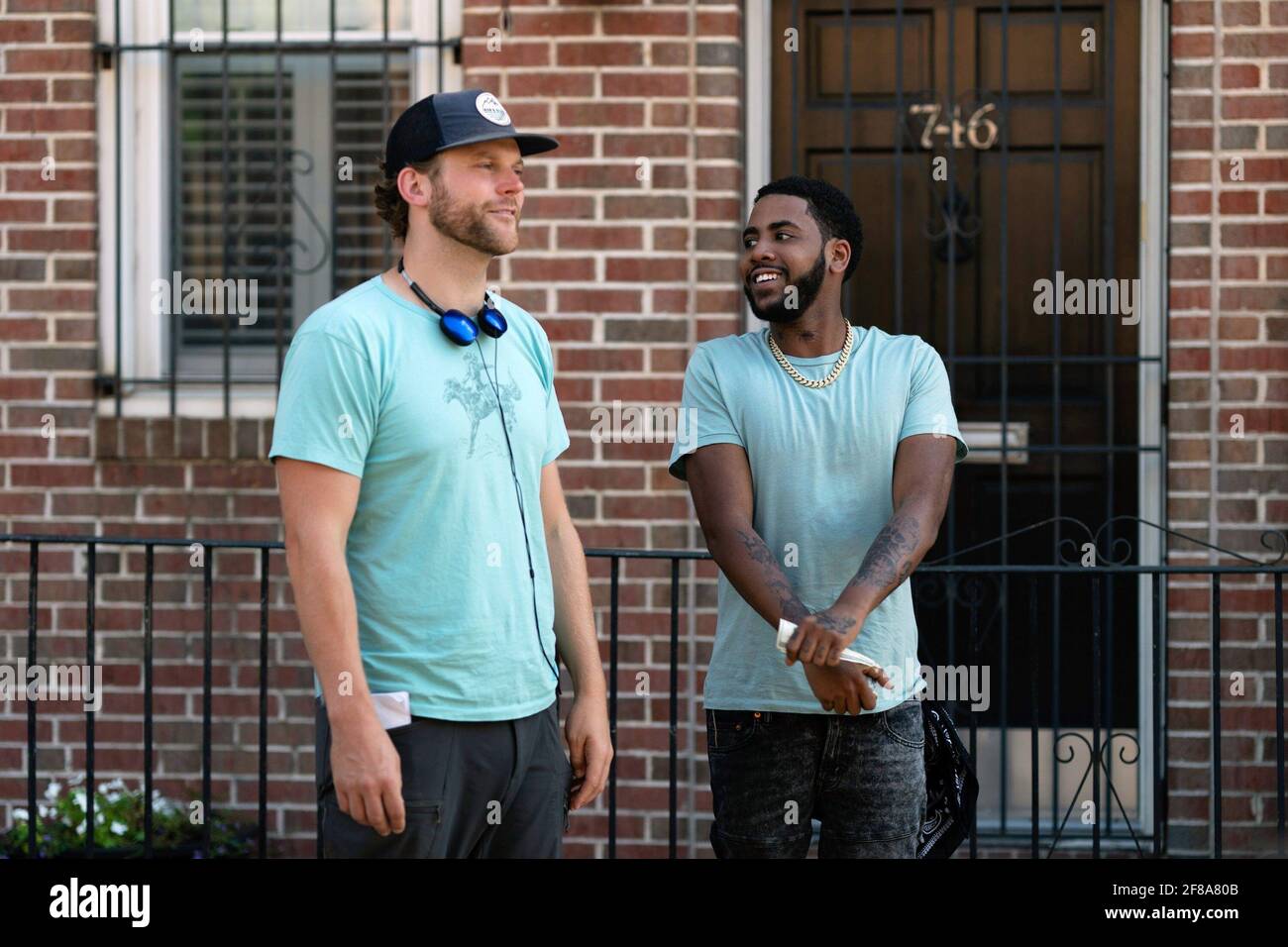 CONCRETE COWBOY, from left director Ricky Staub, Jharrel Jerome, on