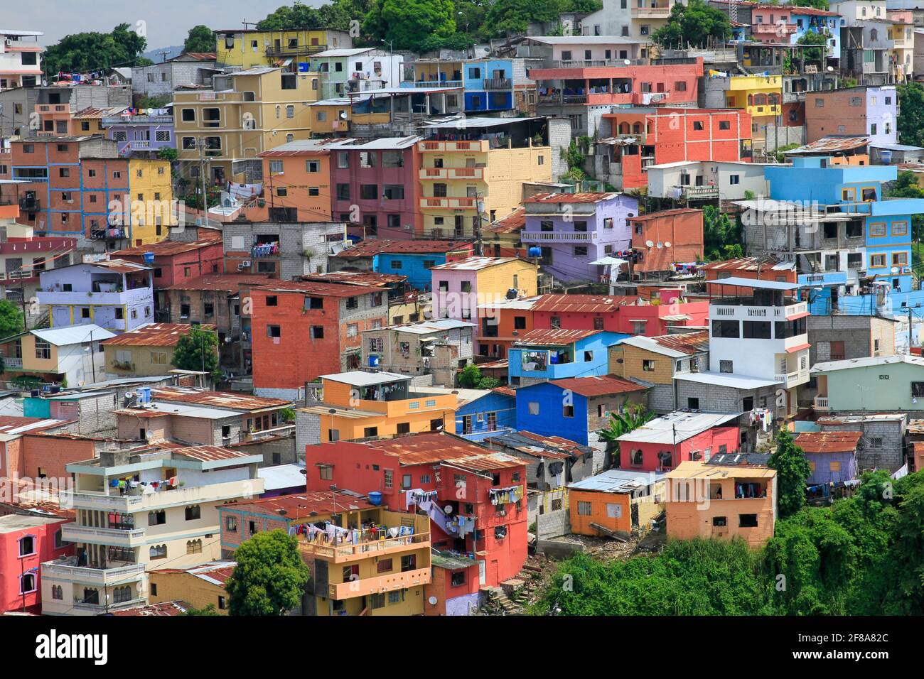 Colorful Painted Houses on Hillside in Guayaquil, Ecuador, South America Stock Photo