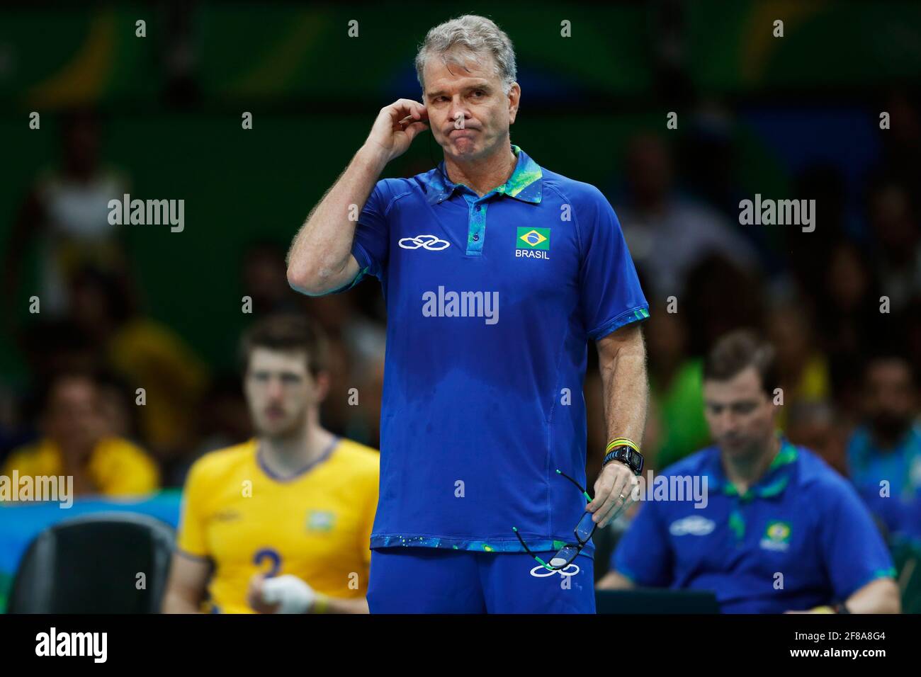 Bernardo Rezende, nicknamed Bernardinho, brazilian national volleyball team coach and former player at Rio 2016 Olympic Games final gold medal match Stock Photo
