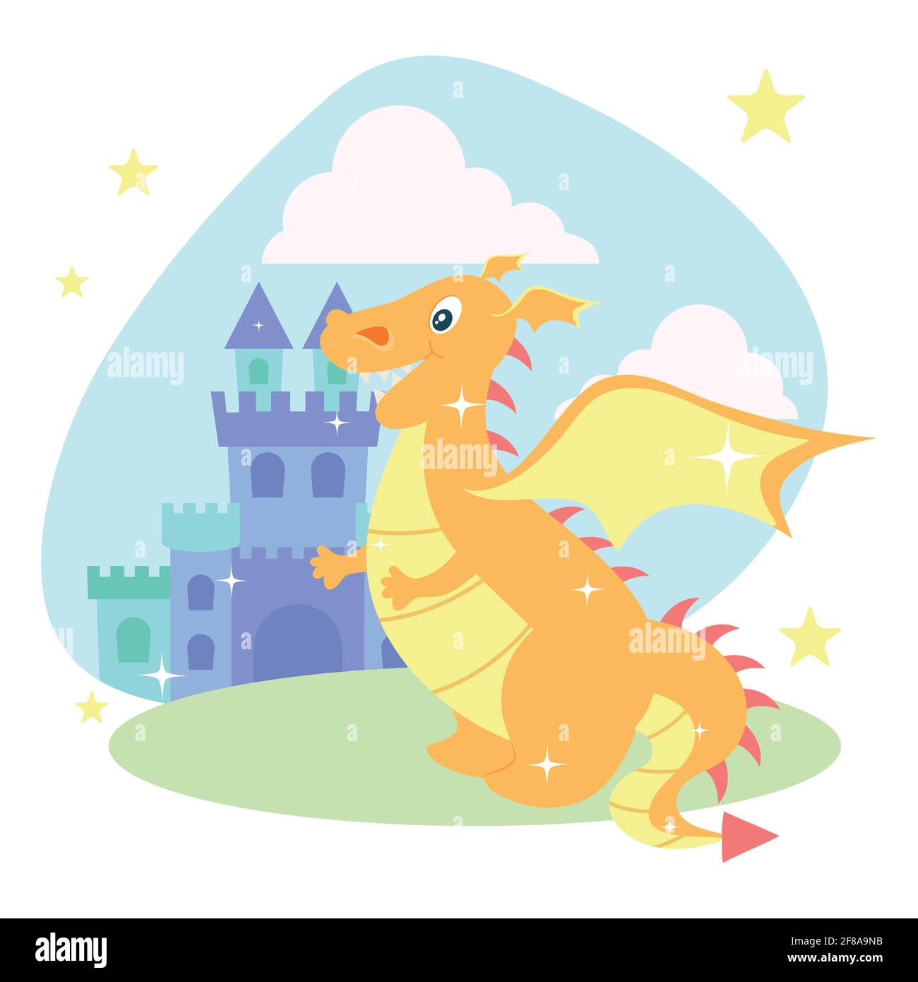 fairytale castle and dragon illustration Stock Vector Image & Art - Alamy