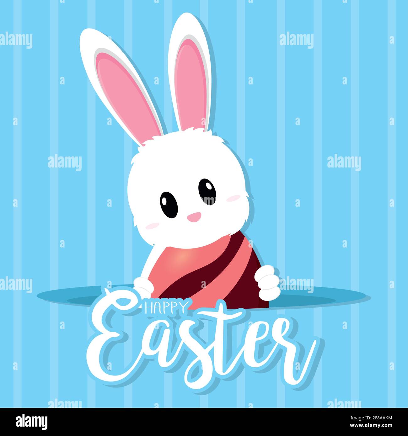 Cute bunny with an easter egg. Happy easter poster - Vector ...