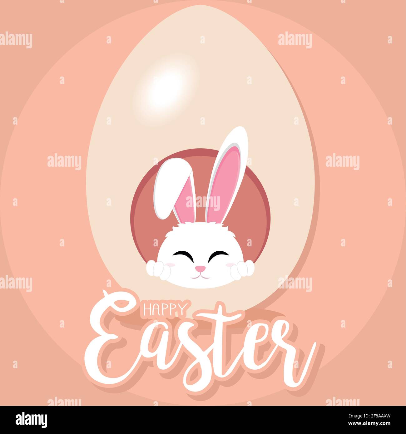 Cute bunny in a easter egg. Happy easter poster - Vector illustration ...
