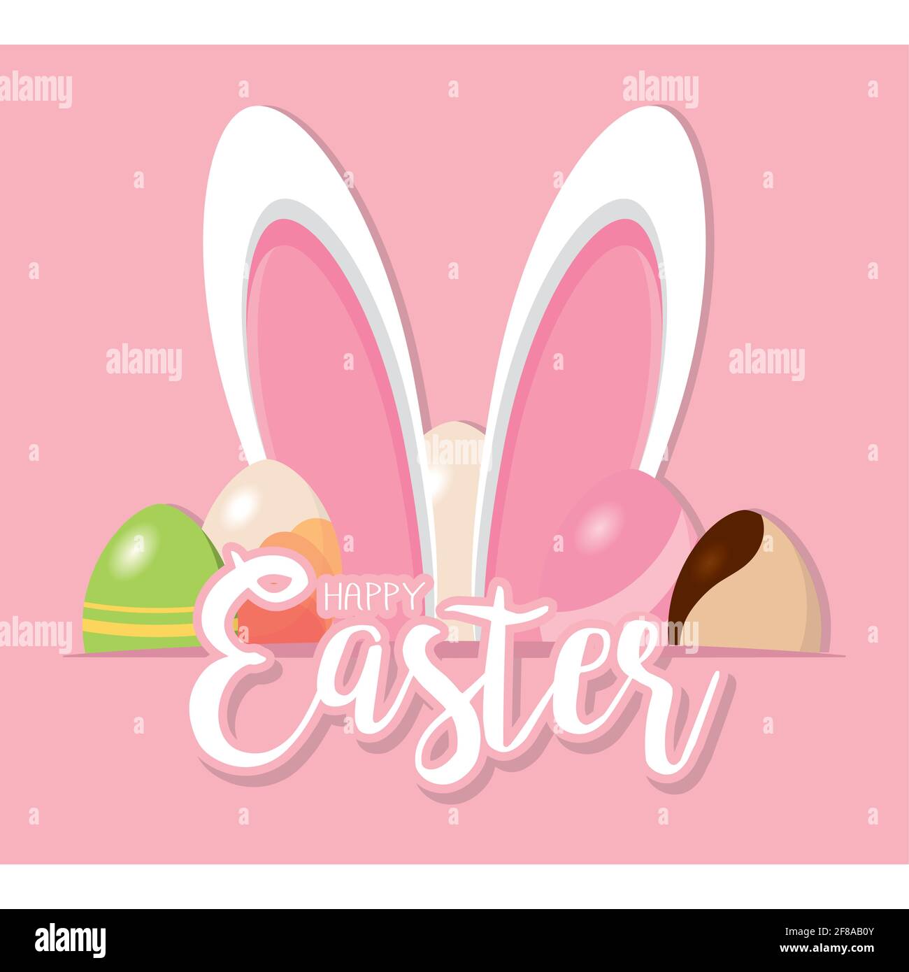 Bunny ears wit an easter eggs. Happy easter poster - Vector illustration Stock Vector