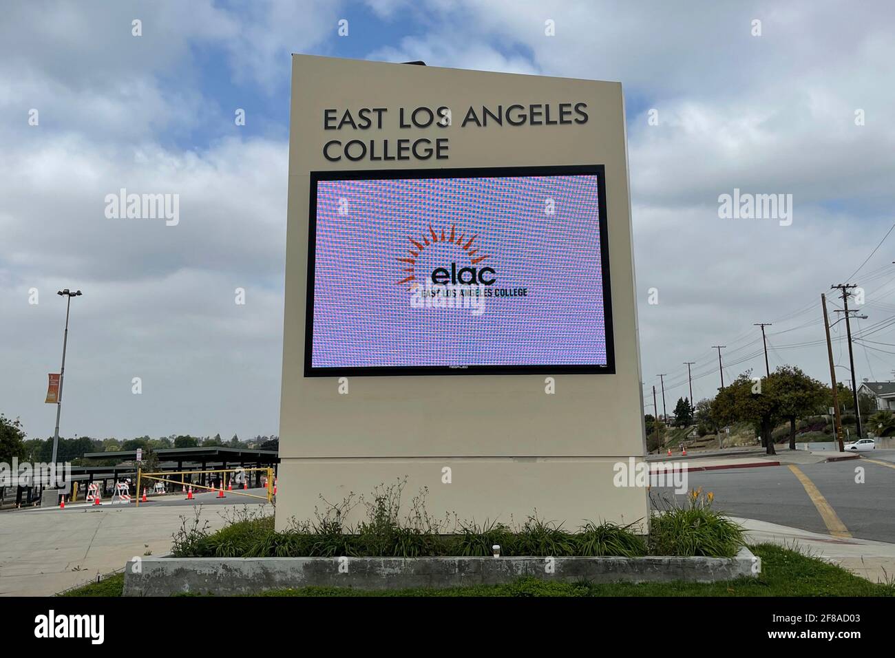 The marquee sign at East Los Angeles College, Monday, April 12, 2021, in Monterey Park, Calif. Stock Photo