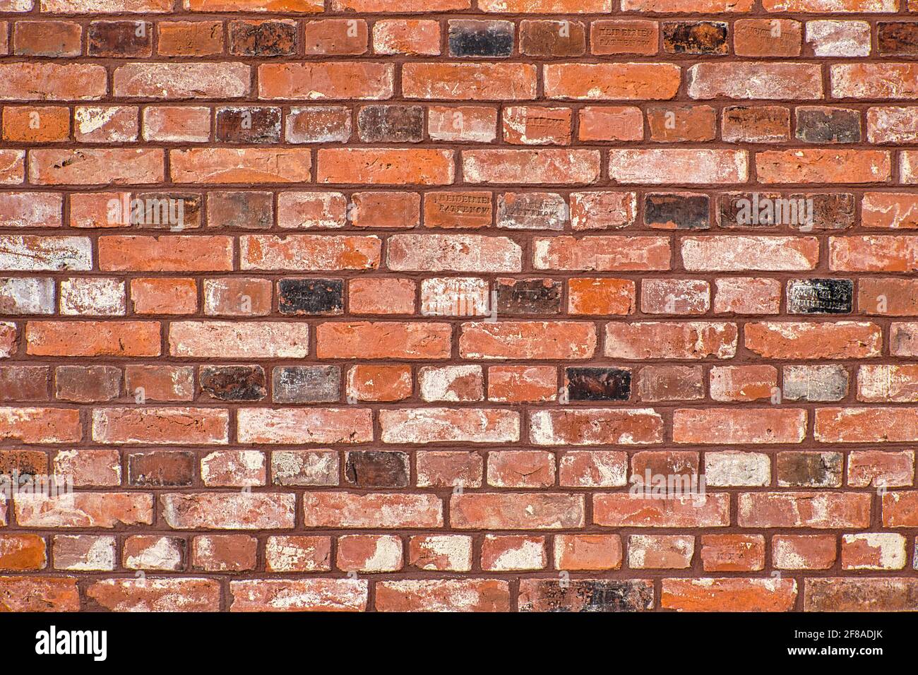 Brick Wall at Lehrter Straße in Berlin Moabit. The wall is rebuild with old and new bricks. Stock Photo