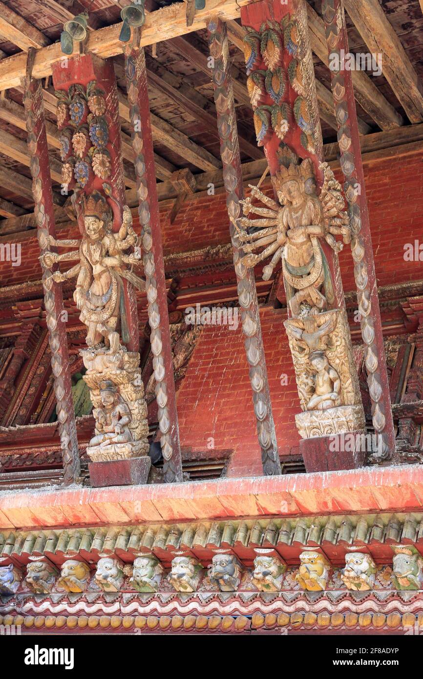 Traditional carved wood women decoration at Changunarayan temple in Nepal Stock Photo