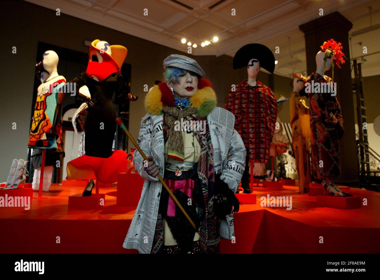 Anna Piaggi in her  FASHION-OLOGY exhibition held at the Victoria and Albert Museum in London, the exhibition runs from 2 Feb to 23 April 2006.pic David Sandison 30/6/2006 Stock Photo