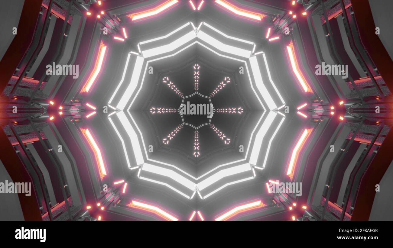 3D rendering of a futuristic background with geometric shapes and led ...