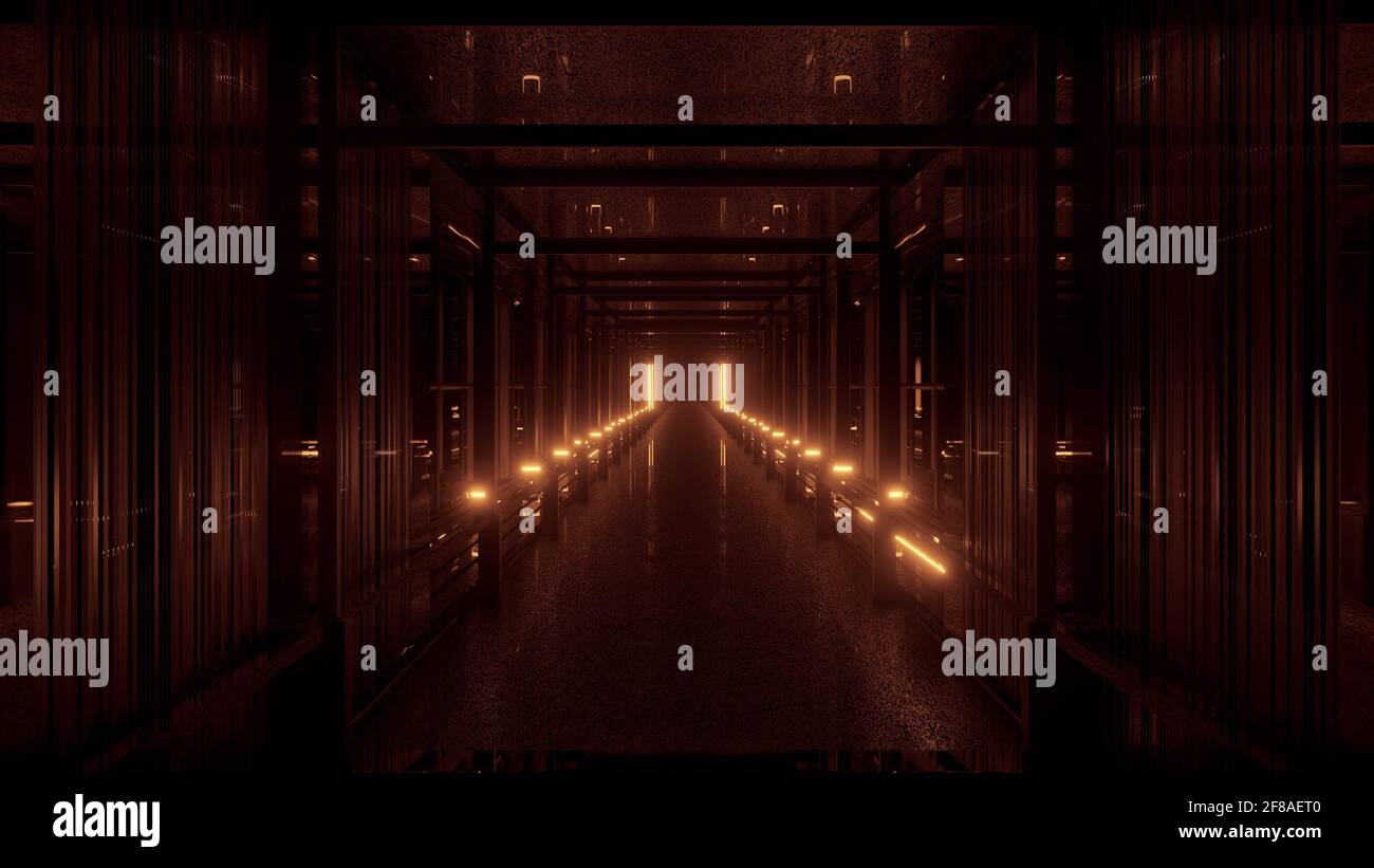 3D rendering of a hallway with gold neon lights - great for sci-fi ...