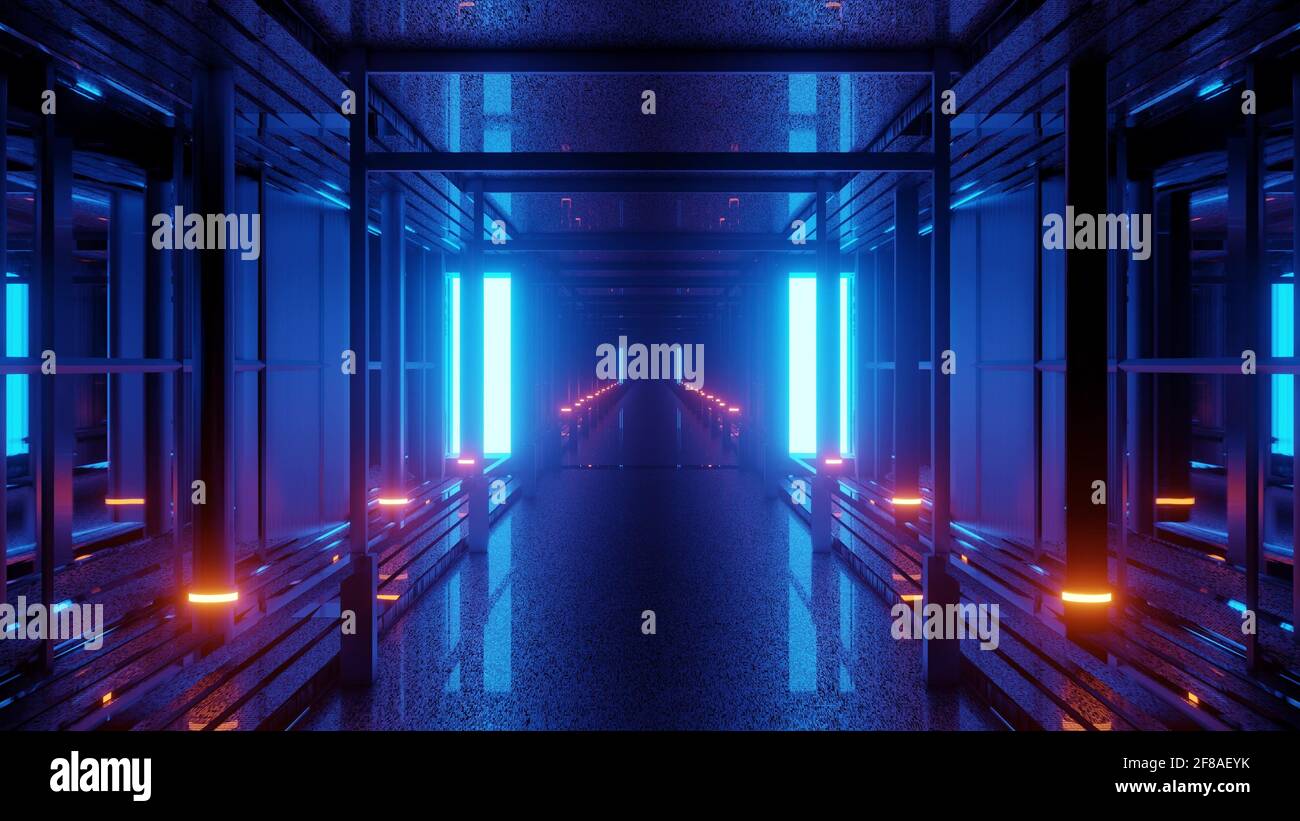 3D rendering of a hallway with colorful neon lights - great for sci-fi ...