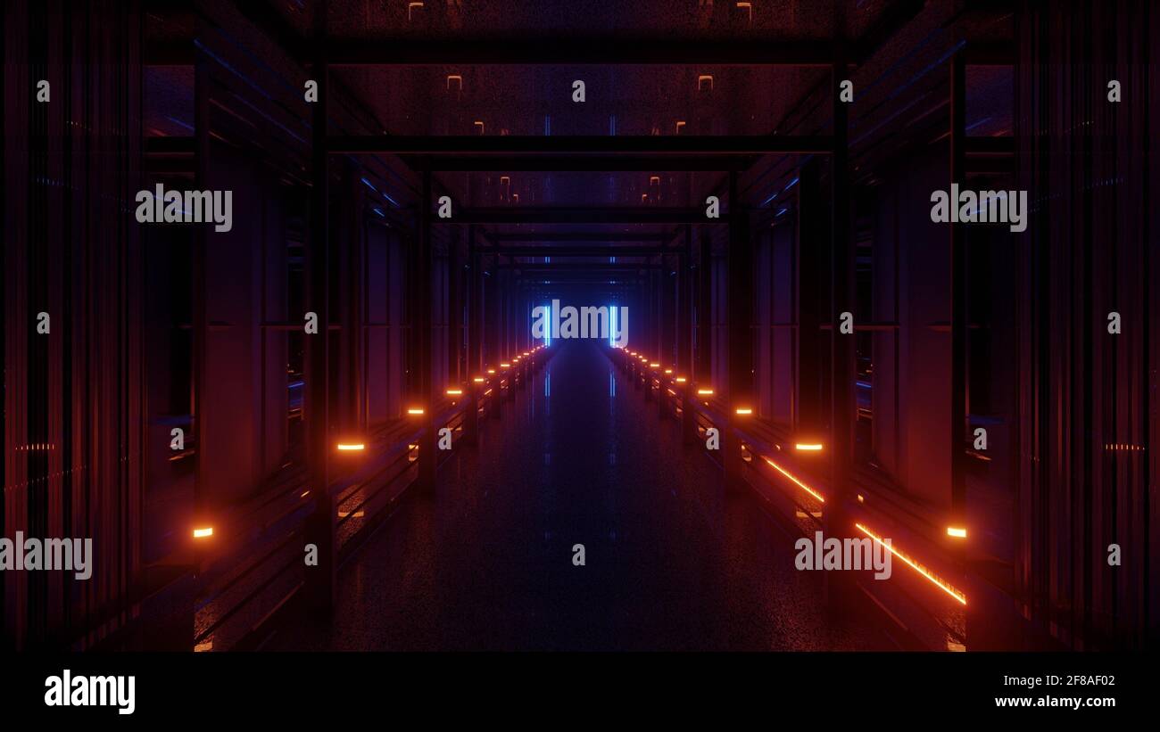 3D rendering of cool futuristic tunnel pattern in vibrant neon orange ...