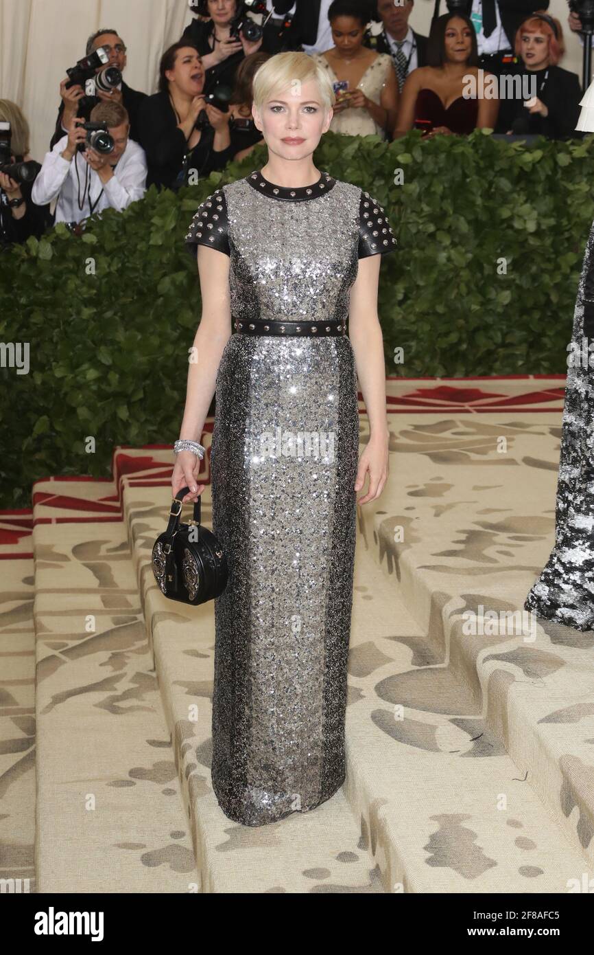 Michelle Williams arrives to the 2018 Met Costume Gala Heavenly Bodies, held at the Metropolitan Museum of Art in New York City, Monday, May 7, 2018. Photo by Jennifer Graylock-Graylock.com 917-519-7666 Stock Photo