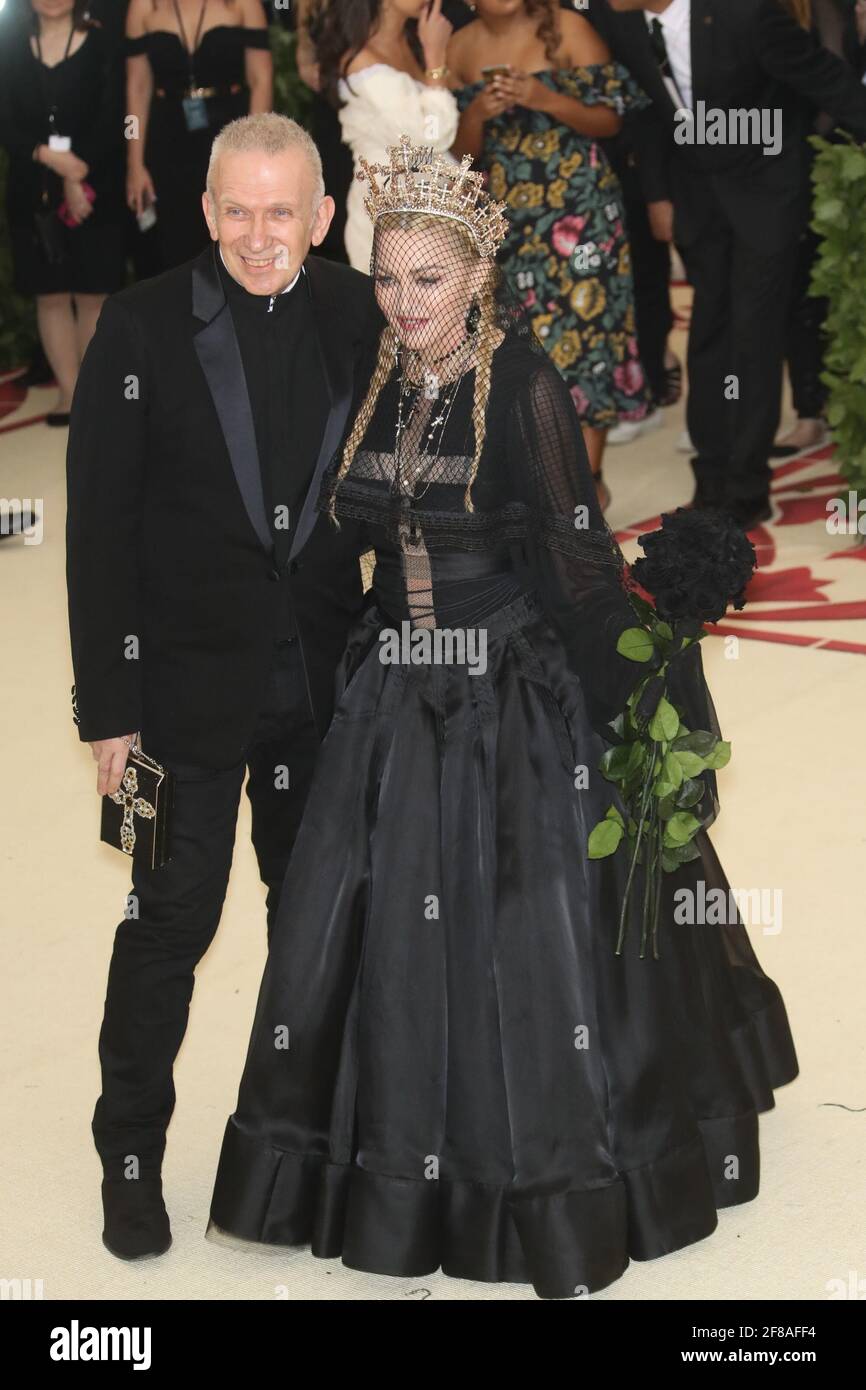 Jean Paul Gaultier, Madonna arrives to the 2018 Met Costume Gala Heavenly Bodies, held at the Metropolitan Museum of Art in New York City, Monday, May 7, 2018. Photo by Jennifer Graylock-Graylock.com 917-519-7666 Stock Photo