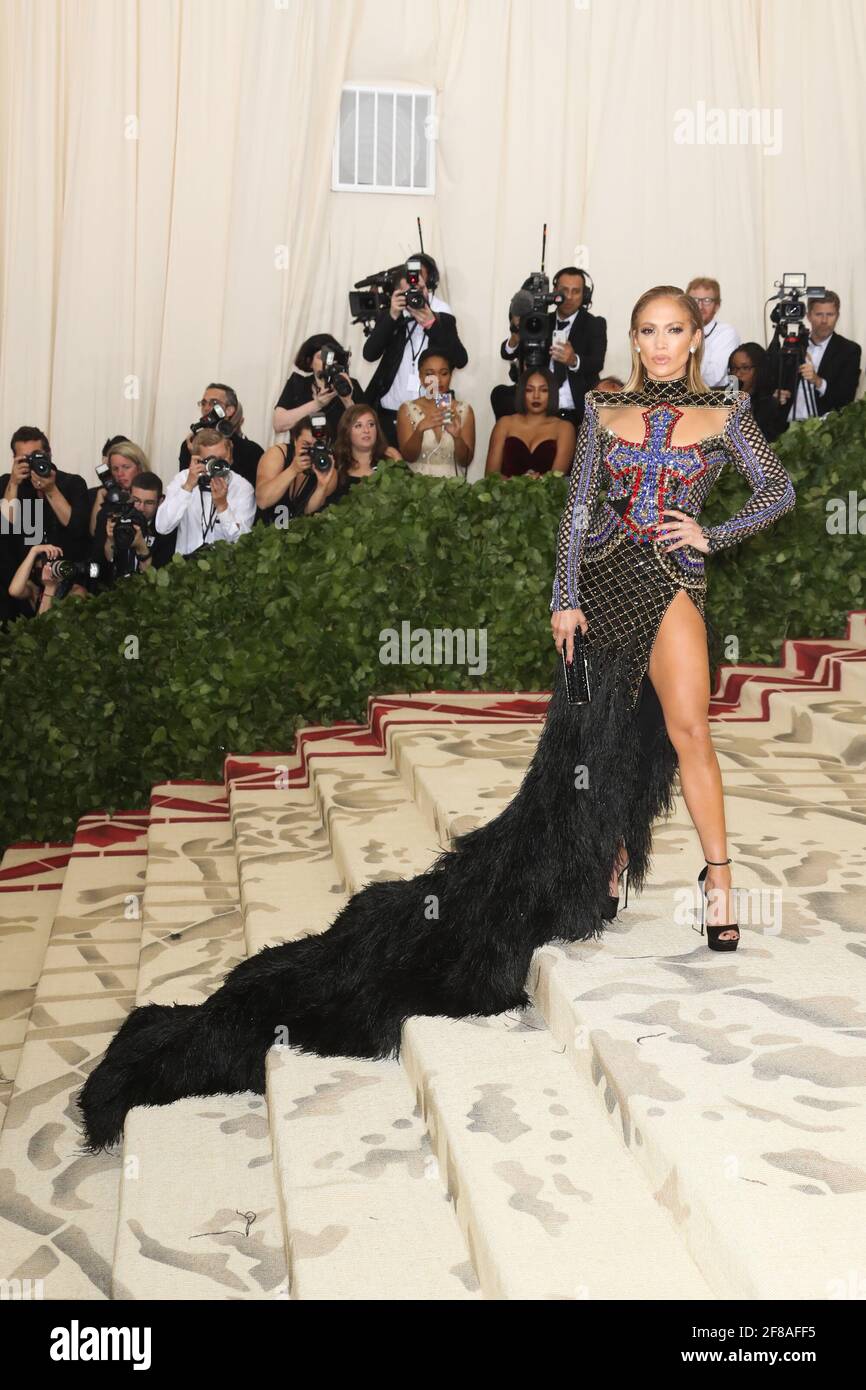 Jennifer Lopez arrives to the 2018 Met Costume Gala Heavenly Bodies, held at the Metropolitan Museum of Art in New York City, Monday, May 7, 2018. Photo by Jennifer Graylock-Graylock.com 917-519-7666 Stock Photo