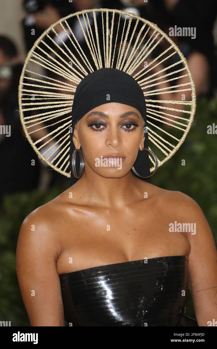 Solange Knowles arrives to the 2018 Met Costume Gala Heavenly Bodies, held at the Metropolitan Museum of Art in New York City, Monday, May 7, 2018. Photo by Jennifer Graylock-Graylock.com 917-519-7666 Stock Photo