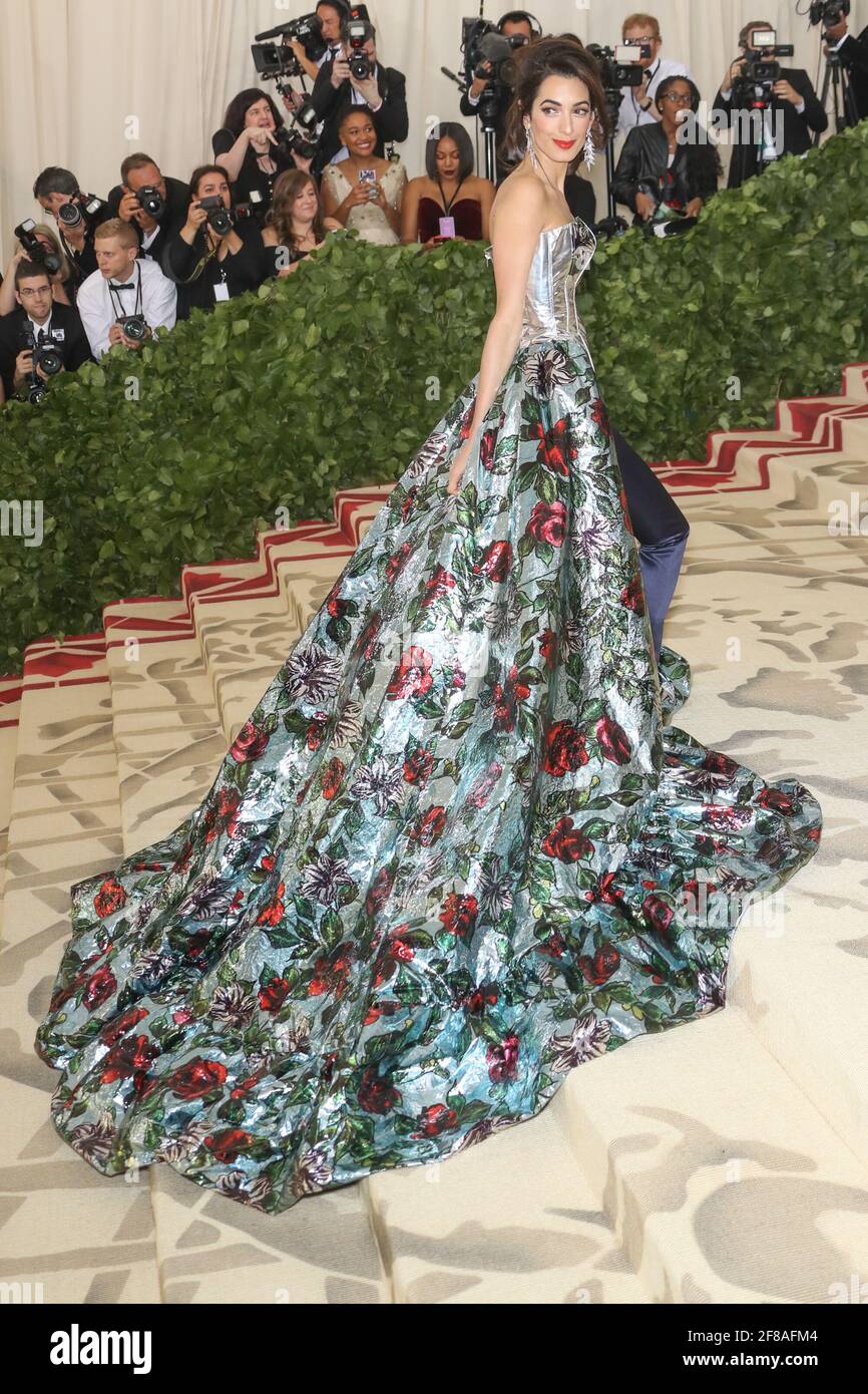 Amal Clooney arrives to the 2018 Met Costume Gala Heavenly Bodies, held at the Metropolitan Museum of Art in New York City, Monday, May 7, 2018. Photo by Jennifer Graylock-Graylock.com 917-519-7666 Stock Photo