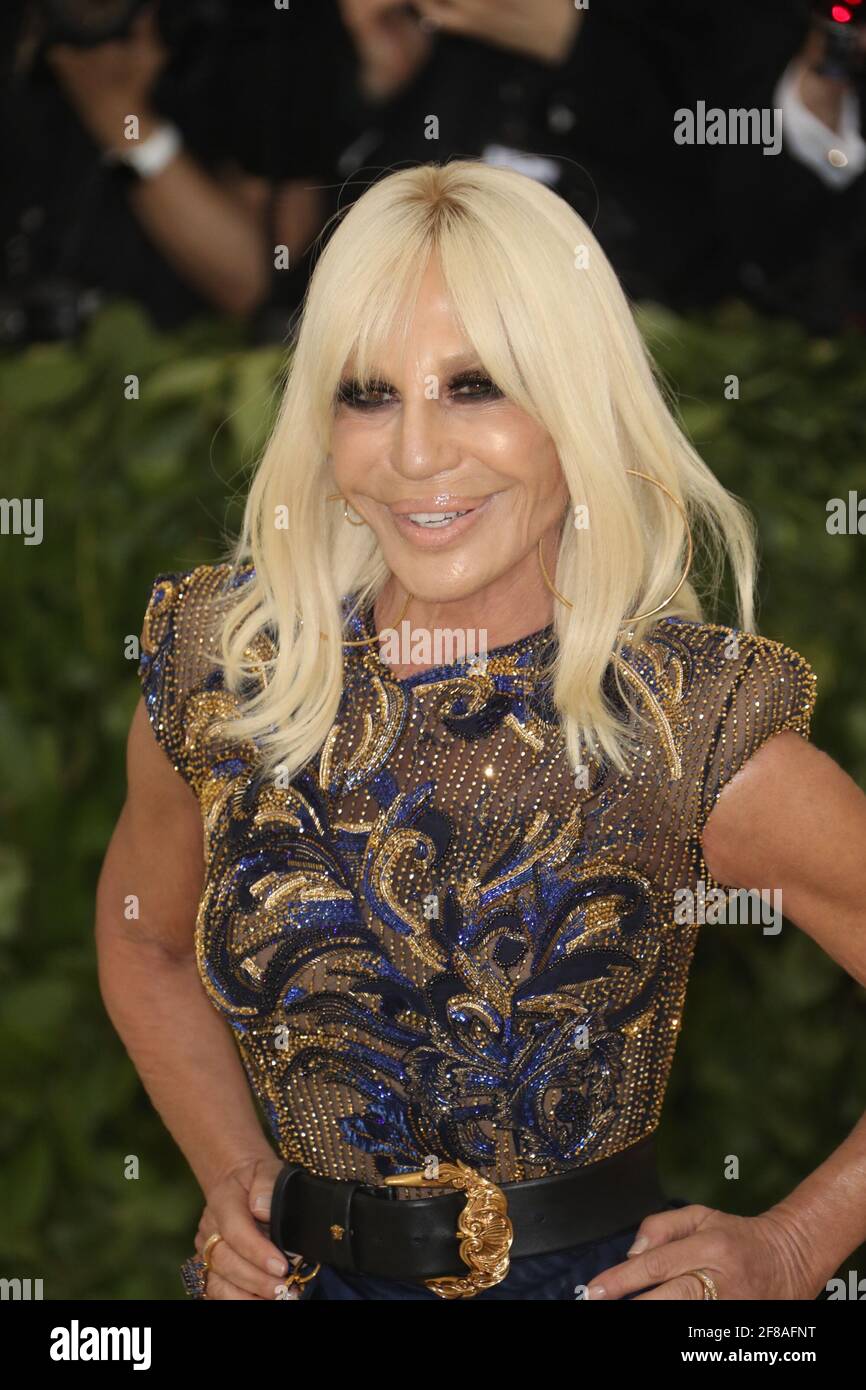 Donatella Versace arrives to the 2018 Met Costume Gala Heavenly Bodies, held at the Metropolitan Museum of Art in New York City, Monday, May 7, 2018. Photo by Jennifer Graylock-Graylock.com 917-519-7666 Stock Photo