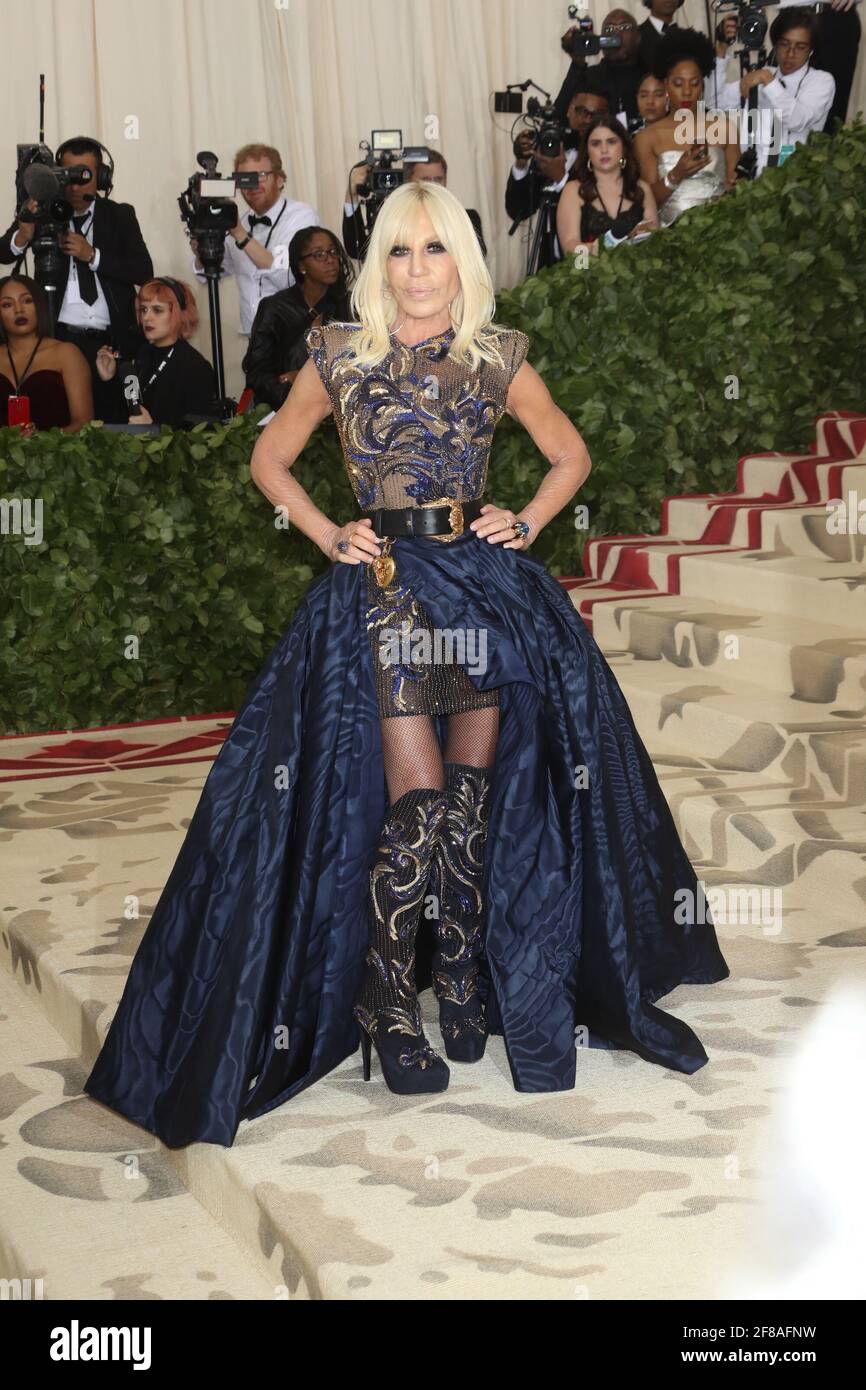 Donatella Versace arrives to the 2018 Met Costume Gala Heavenly Bodies, held at the Metropolitan Museum of Art in New York City, Monday, May 7, 2018. Photo by Jennifer Graylock-Graylock.com 917-519-7666 Stock Photo