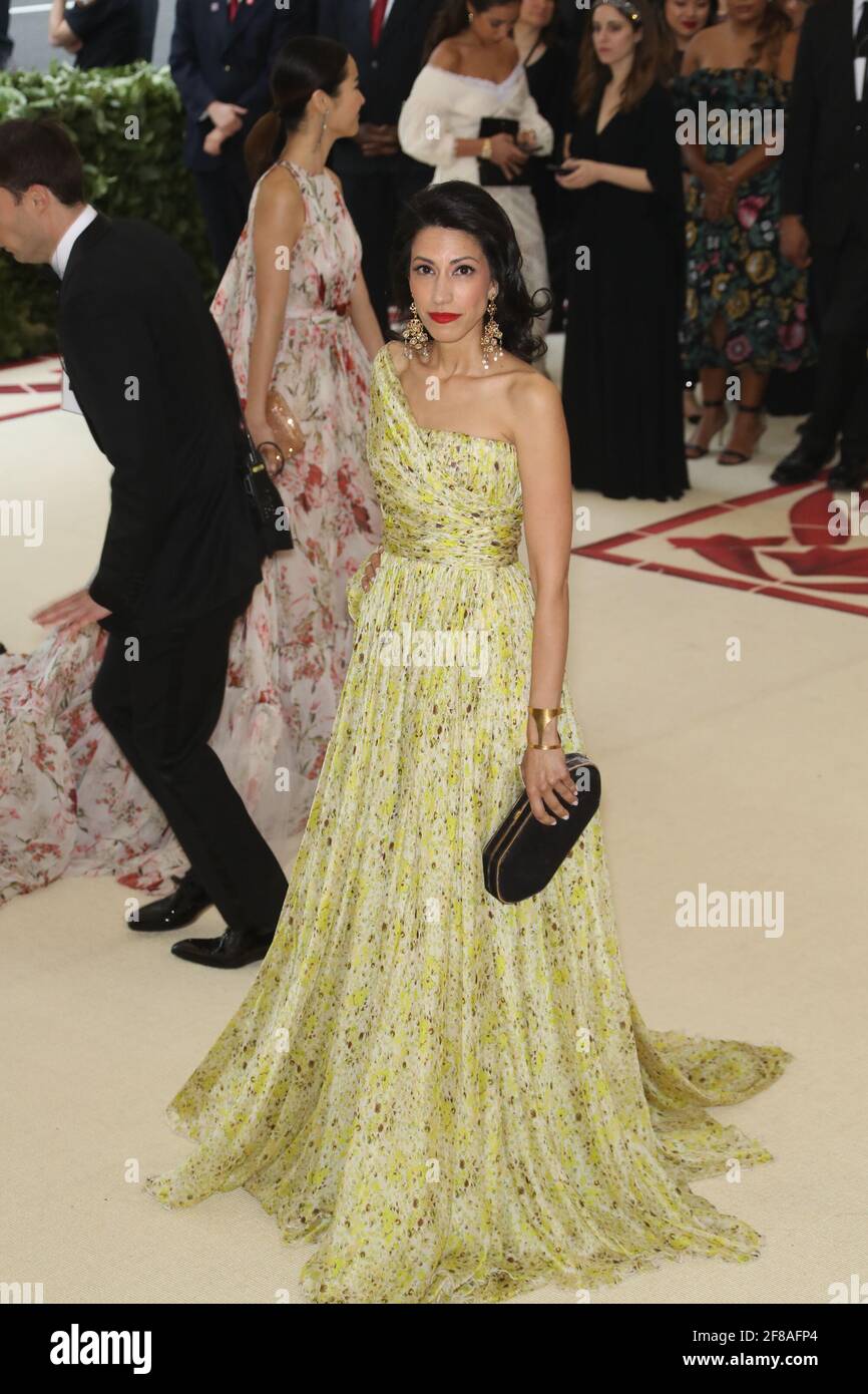 Huma Abedin arrives to the 2018 Met Costume Gala Heavenly Bodies, held at the Metropolitan Museum of Art in New York City, Monday, May 7, 2018. Photo by Jennifer Graylock-Graylock.com 917-519-7666 Stock Photo