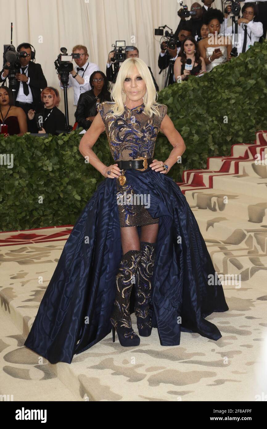 Donatella Versace arrives to the 2018 Met Costume Gala Heavenly Bodies,  held at the Metropolitan Museum