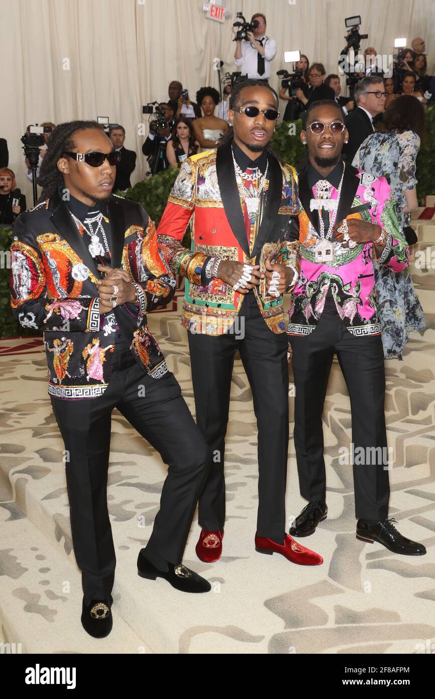 Offset, Quavo, Takeoff, Migos during the 2018 Met Costume Gala Heavenly Bodies, held at the Metropolitan Museum of Art in New York City, Monday, May 7, 2018. Photo by Jennifer Graylock-Graylock.com 917-519-7666 Stock Photo
