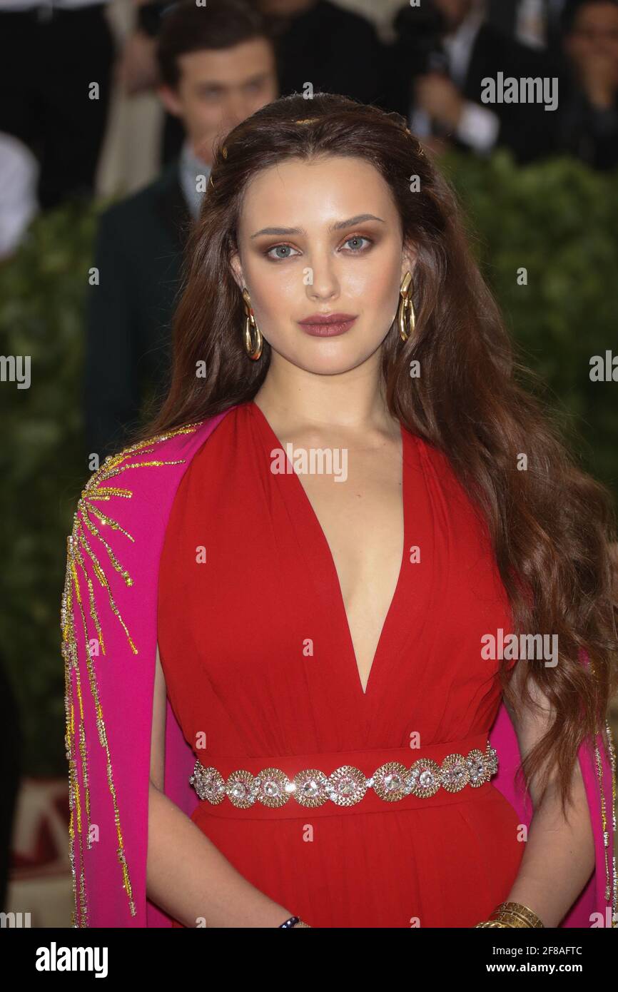 Katherine Langford wearing Prada during the 2018 Met Costume Gala Heavenly Bodies, held at the Metropolitan Museum of Art in New York City, Monday, May 7, 2018. Photo by Jennifer Graylock-Graylock.com 917-519-7666 Stock Photo