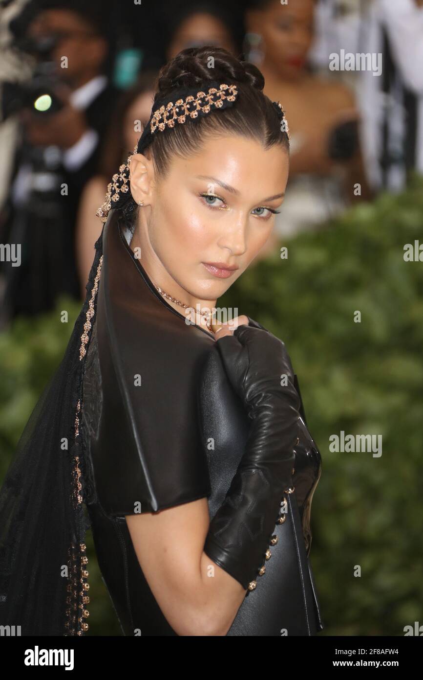 Bella Hadid arrives to the 2018 Met Costume Gala Heavenly Bodies, held at the Metropolitan Museum of Art in New York City, Monday, May 7, 2018. Photo by Jennifer Graylock-Graylock.com 917-519-7666 Stock Photo