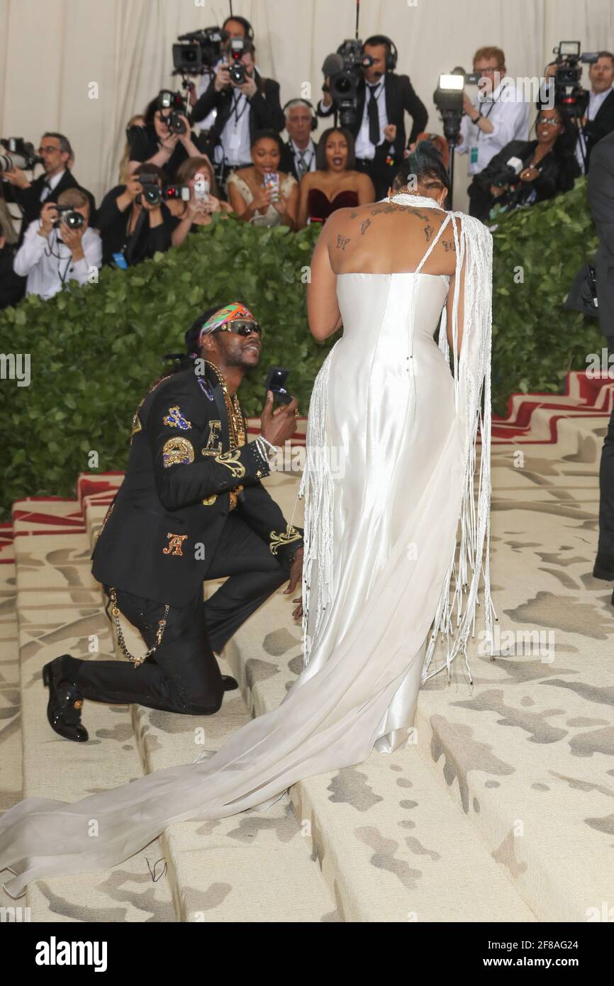 2 Chainz, Kesha Ward proposal during the 2018 Met Costume Gala Heavenly Bodies, held at the Metropolitan Museum of Art in New York City, Monday, May 7, 2018. Photo by Jennifer Graylock-Graylock.com 917-519-7666 Stock Photo