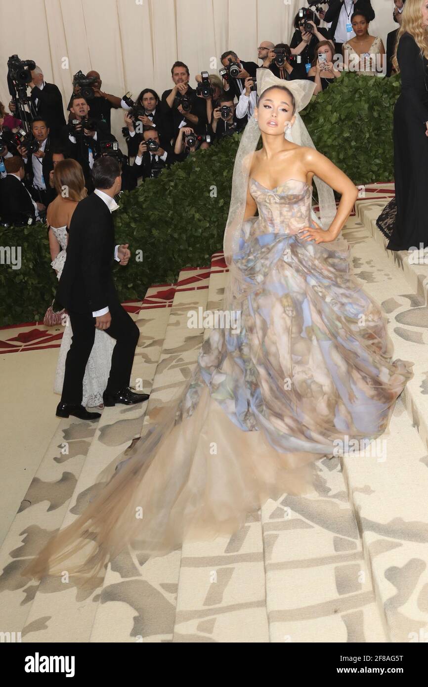 Arianna Grande arrives to the 2018 Met Costume Gala Heavenly Bodies, held at the Metropolitan Museum of Art in New York City, Monday, May 7, 2018. Photo by Jennifer Graylock-Graylock.com 917-519-7666 Stock Photo