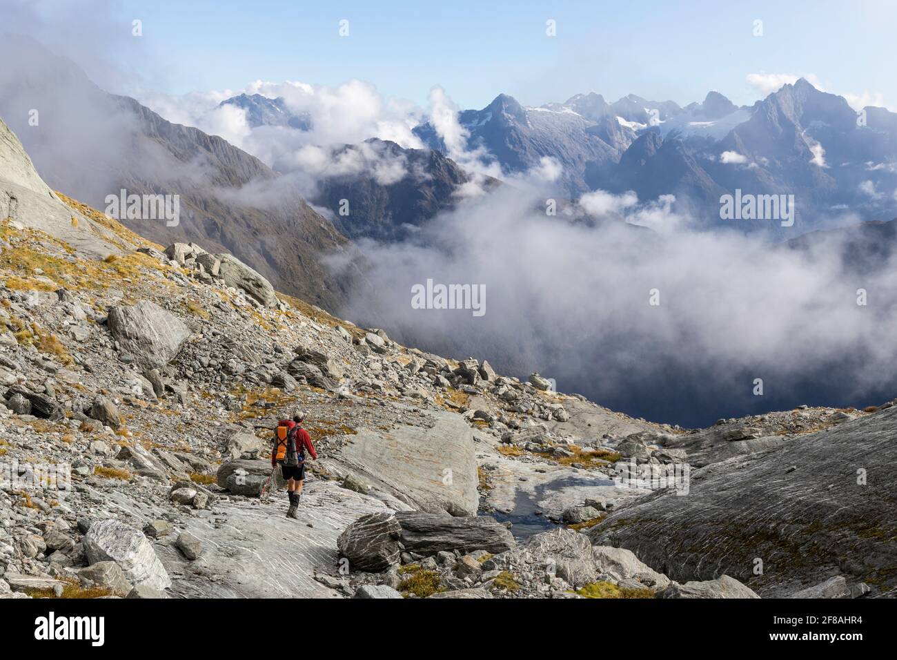 Hiking in Southern Alps, New Zealand Stock Photo