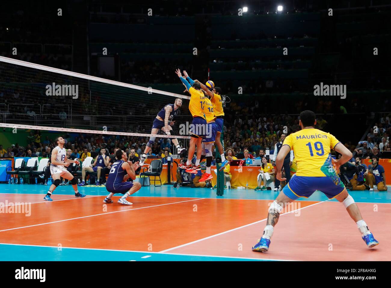 Brazilian mens national volleyball team wins gold medal final match vs Italy  at Rio 2016 Summer Olympic Games, Maracanazinho Stadium Stock Photo - Alamy
