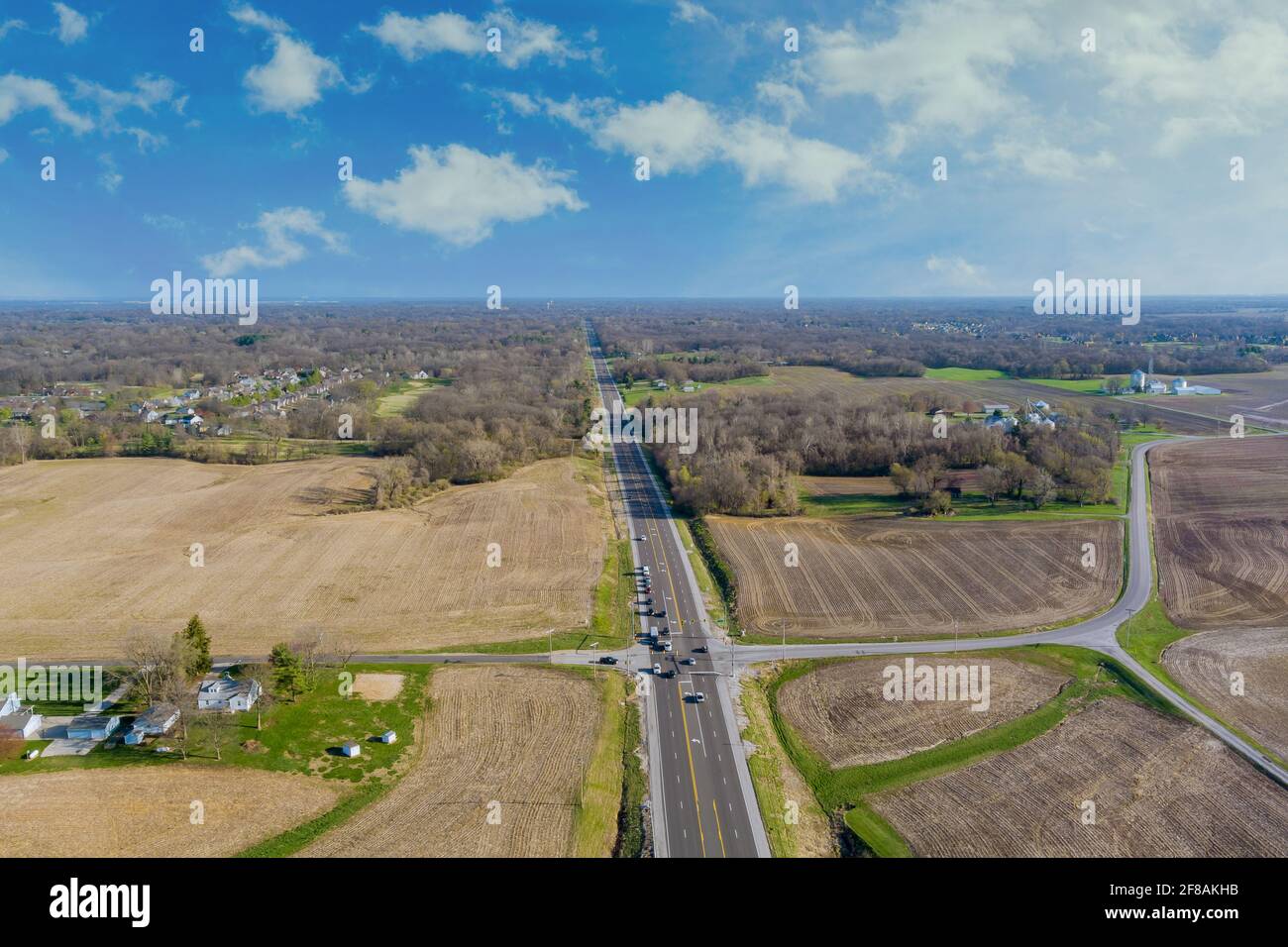 Aerial view of american countryside farmland landscape the Caseyville Illinois on USA Stock Photo