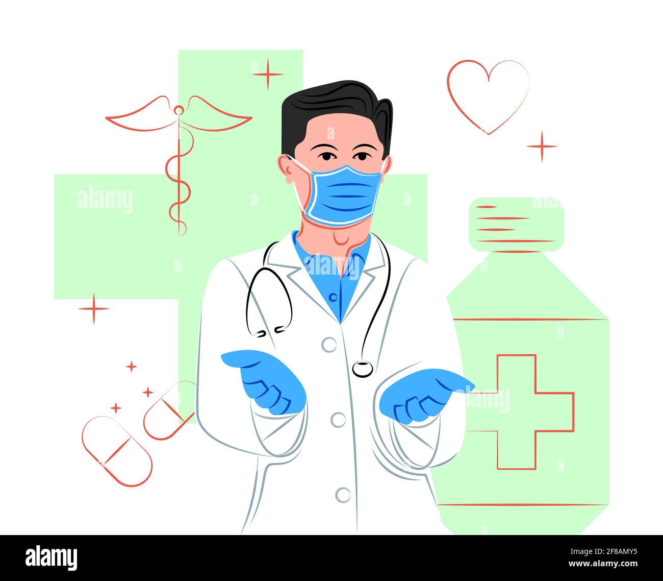 Vector doctor with open arms in shadow of sharp lines style Stock Vector