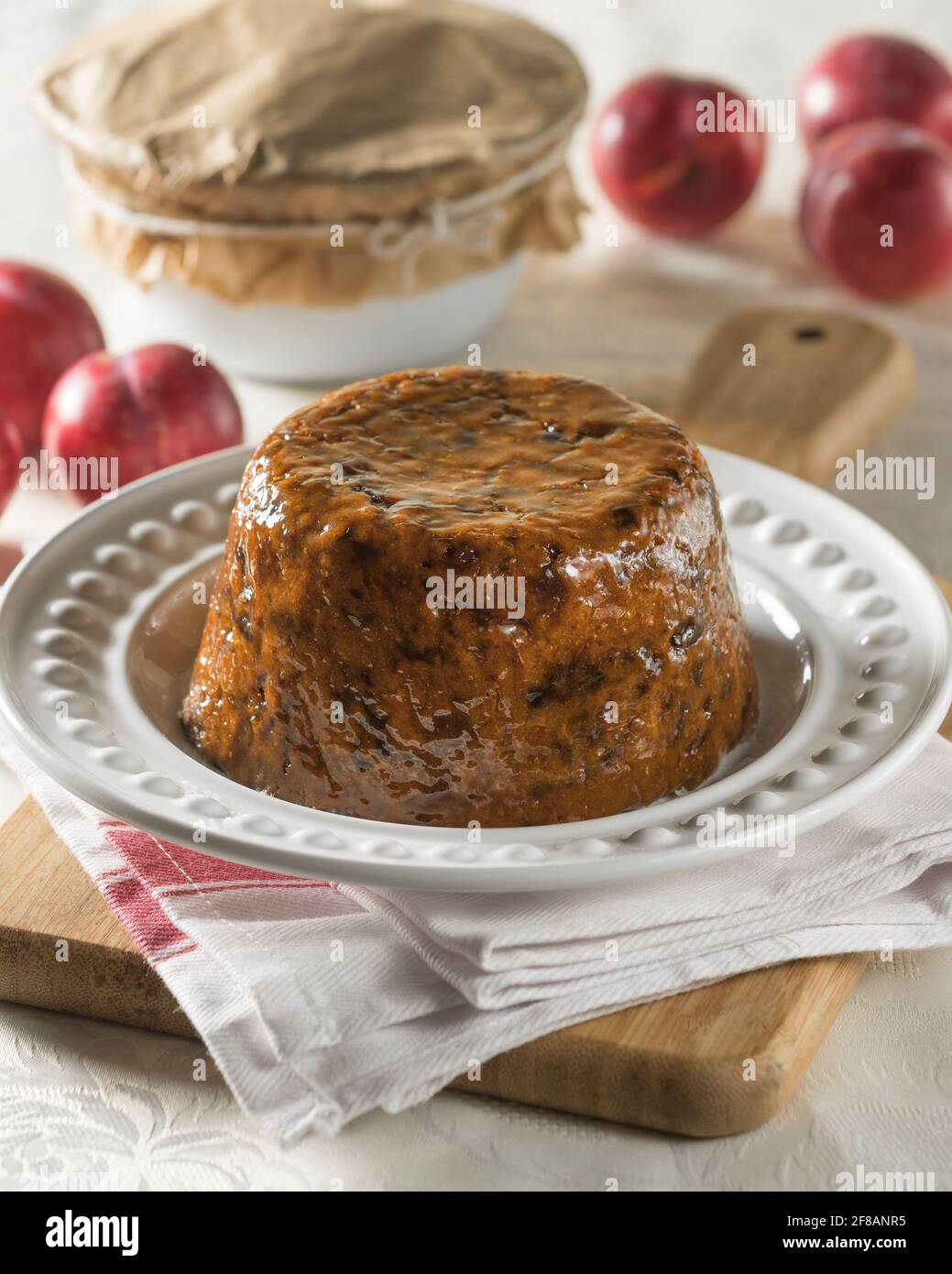 Plum duff. Steamed fruit pudding. Traditional food UK Stock Photo Alamy
