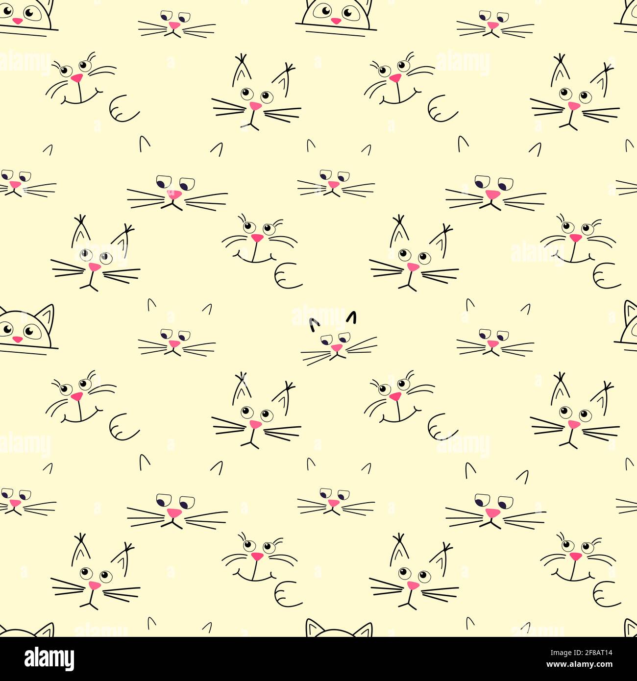 Cute cat muzzle. Seamless pattern on yellow background. Suitable for ...